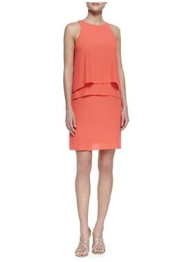 Sharagano Coral Layered Shift Chiffon Dress. 10. NWT. $118!